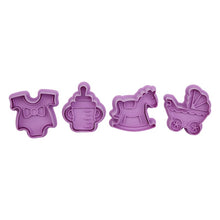Ladda upp bild till gallerivisning, 4 St/Pack Baby Shower Kakstämplar Utstickare Fondant 4 PCS Baby Shower New Baby Press Stamp Cookie Fondant Cutter Mold