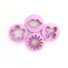 Ladda upp bild till gallerivisning, 4 St/Pack Dubbel Sida Utstickare Fondant Cupcake Dekoration Mun,Blomma Rosett 4 PCS/Set Double Side Flower Bowknot Cupcake Fondant
