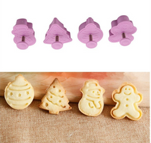 Ladda upp bild till gallerivisning, 4 St/Pack Jul Kakstämplar Utstickare Pepparkaksformar Pepparkaksform 4pcs / set Press Stamp Christmas Fondant Cookie Spring Press Cutter Mold