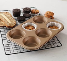 Ladda upp bild till gallerivisning, Miffinskakform Miffinskakaformar Funktion 6 hål Non-stickbeläggning Muffinsform 6 Cup Cupcake Muffin Baking Pan -Brown Golden