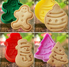 Ladda upp bild till gallerivisning, 4 St/Pack Jul Kakstämplar Utstickare Pepparkaksformar Pepparkaksform 4pcs / set Press Stamp Christmas Fondant Cookie Spring Press Cutter Mold