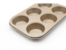 Ladda upp bild till gallerivisning, Miffinskakform Miffinskakaformar Funktion 6 hål Non-stickbeläggning Muffinsform 6 Cup Cupcake Muffin Baking Pan -Brown Golden