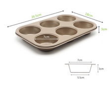 Ladda upp bild till gallerivisning, Miffinskakform Miffinskakaformar Funktion 6 hål Non-stickbeläggning Muffinsform 6 Cup Cupcake Muffin Baking Pan -Brown Golden