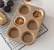 Ladda upp bild till gallerivisning, Miffinskakform Miffinskakaformar Funktion 6 hål Non-stickbeläggning Muffinsform 6 Cup Cupcake Muffin Baking Pan -Brown Golden