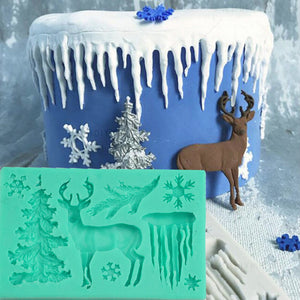 5 i 1 Jul Silikonform Julgran Ren Snöflinga Tallblad Is 5 in 1 Christmas Fondant Mold -Pine Deer  Ice