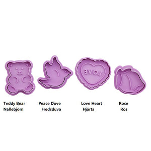 4 St/Pack   Alla hjärtans dag Valentine's Day Kakstämplar  Utstickare   4 PCS/Set  Valentine's Day Press Stamp Cookie Fondant Cutter Mold Love Teddy Bear Heart Rose