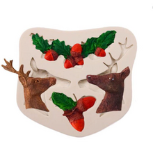 Ladda upp bild till gallerivisning, 4 i 1 Jul Silikonformar Ren Ekollon Jul Blad   4 in 1 Christmas Deer Acorn Leaves Fondant Silicone Mold
