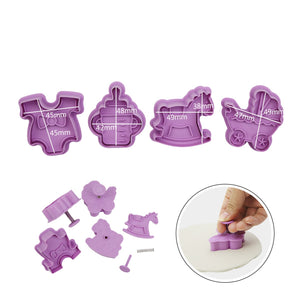 4 St/Pack Baby Shower Kakstämplar  Utstickare Fondant 4 PCS Baby Shower New Baby Press Stamp Cookie Fondant Cutter Mold