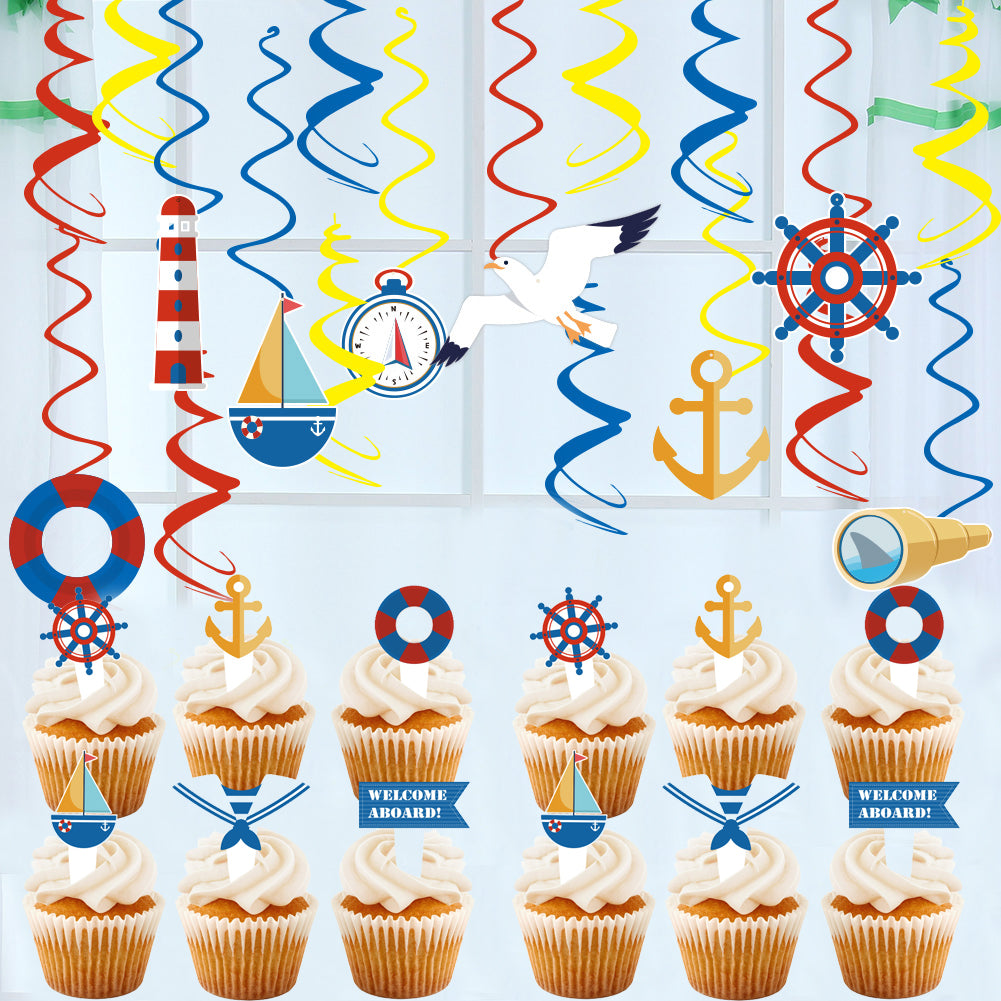 42 St/Pack Marin Segling Hav  Temafest Dekoration  42 PCS/Set Navy Ocean Themed Party Decoration