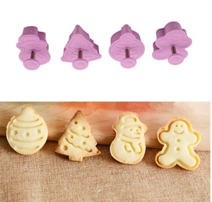 4 St/Pack Jul Kakstämplar Utstickare Pepparkaksformar Pepparkaksform   4pcs / set Press Stamp Christmas  Fondant Cookie Spring Press Cutter Mold