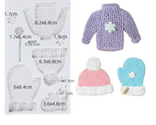 Ladda upp bild till gallerivisning, 5 i 1 Stickat Tröja Handskar Mössa Silikonform Jul Dekoration Hobby  5 in 1 Knit  Sweater Glove Hat Silicone Mold Christmas Cake Decortion  Hobby Cake Decoration
