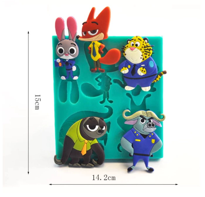 5 i 1 Zootopia Silikonform   Tårta Dekoration  Barn Tårta Lera  Fondant  Sockerpaste 5 in 1 Zootopia Fondant Clay Silicone Mold ,