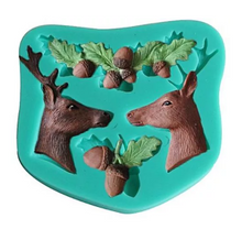 Ladda upp bild till gallerivisning, 4 i 1 Jul Silikonformar Ren Ekollon Jul Blad   4 in 1 Christmas Deer Acorn Leaves Fondant Silicone Mold
