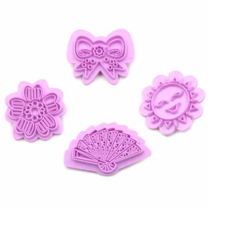 4 St/Pack Rosett Pappersfläkt Blomma Son Stämpelform Fondant  4 PCS/Set Bowknot Fan Sun Flower Shaped Fondant Cookie Press Mold