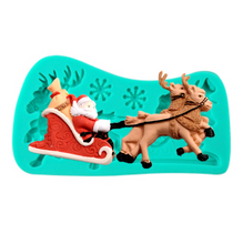 Ladda upp bild till gallerivisning, Tomten på släde silikonform Santa on Sleigh Silicone Mold Sockerpasta Fondant Lera
