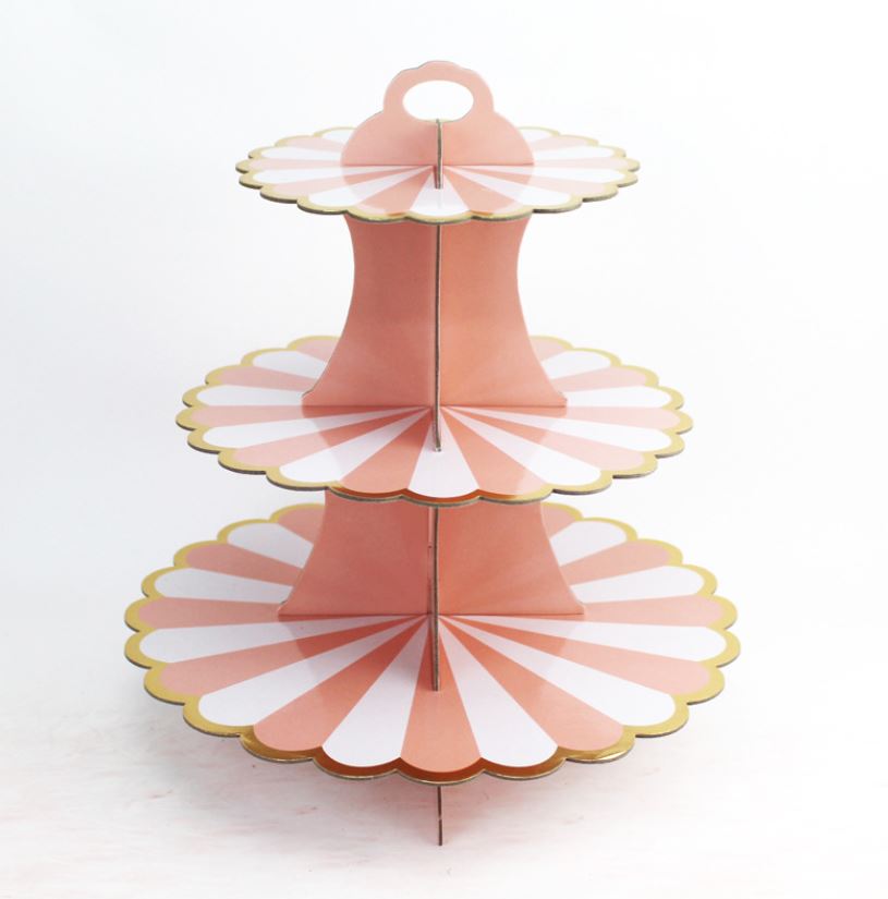 3 Våningar Muffinsställ -Kronblad-Flamingo 3 Tier Cupcakes Stand Flower Petal with Golden Edge