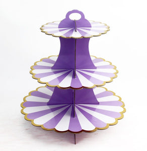 3 Våningar Muffinsställ Lila 3 Tier Cupcakes Stand Flower Petal with Golden Edge