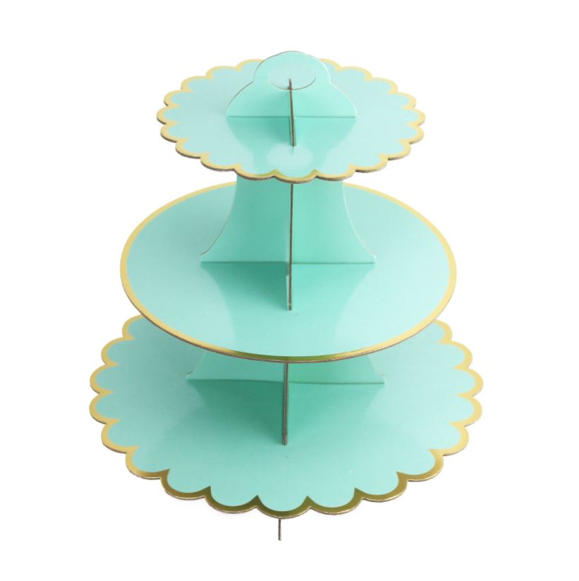 3-Våningar Muffinsställ -Tiffany Blå   3-Tier  Cupcakes Stand-Tiffany Blue Glitter Flower  Edge