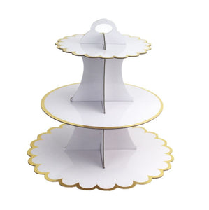 3-Våningar Muffinsställ -Vitt   3 Tier Cupcakes Stand-White - Glitter Flower  Edge