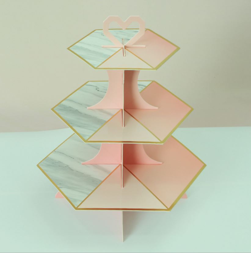 3 Våningar Muffinsställ Marmor & Flamingo 3 Tier Cupcakes Stands Marmor & Flamingo