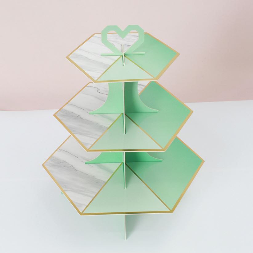 3 Våningar Muffinsställ -Marmor & Grön  3 Tier Cupcakes Stands-Marble Pattern