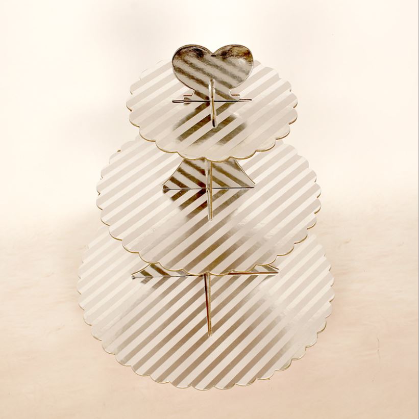 3-Våningar  Muffinsställ  Flisa Yta   Cupcakes Stand Sliver Surface with Sliver Stripe