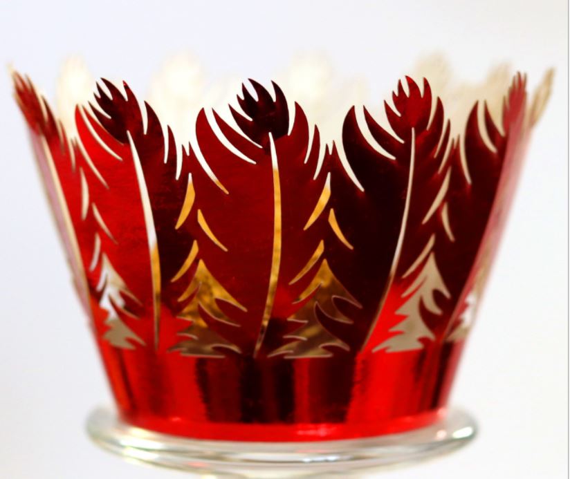 12 St/Pack Fjäder Cupcake Wrappers -Röd Feather Shape Lace Cupcake Wrapper-Red