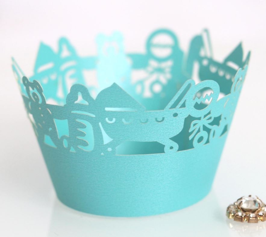 12 St/Pack Bebis  Cupcake Wrappers - Ljusblå  Baby Shower Cupcake Wrapper