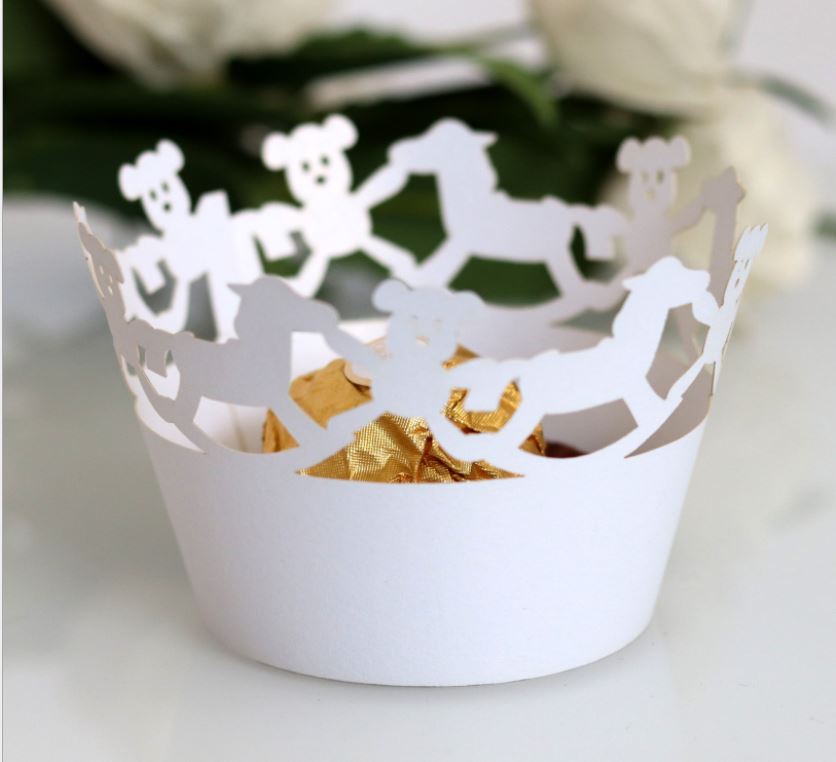 12 St/Pack Bebis Barn Cupcake Wrappers - Vit Baby Shower Kid Cupcake Wrapper