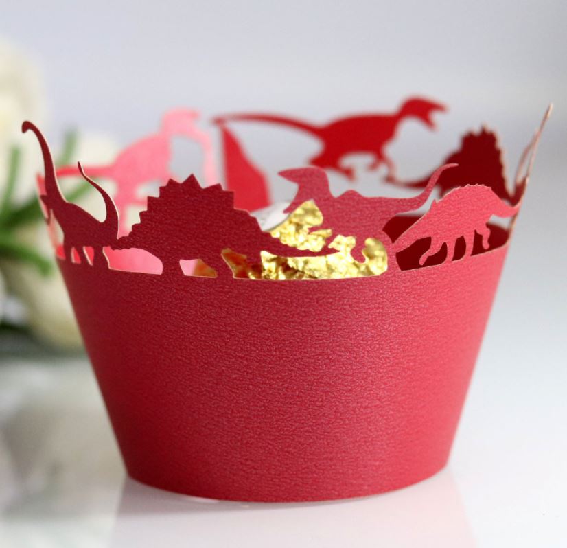 12 St/Pack Dinosaur Cupcake Wrappers - Röd