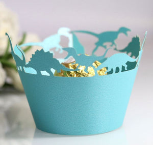 12 St/Pack Dinosaur Cupcake Wrappers - Blå