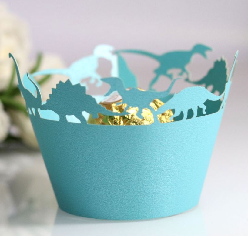 12 St/Pack Dinosaur Cupcake Wrappers - Blå