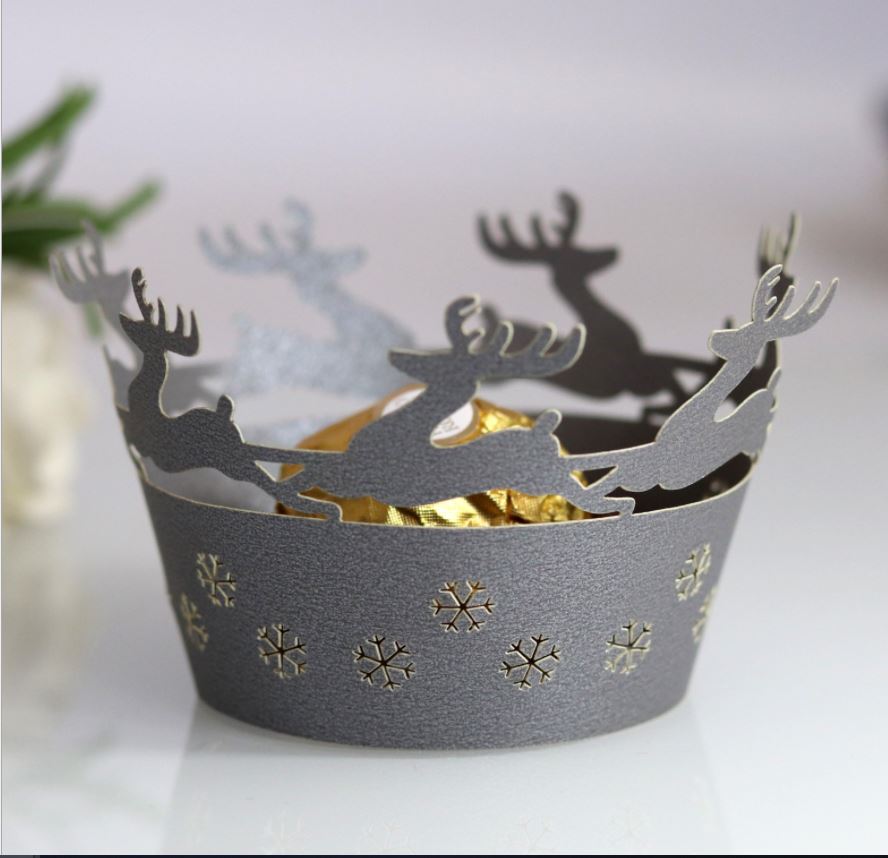 Laser Cut Lace Cupcake Liner Wrapper-Chirstmas Deer (12PCS/Bag)