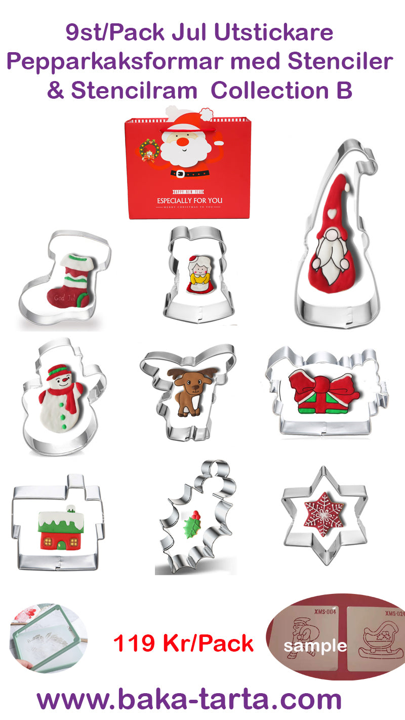 9st/Pack Jul Utstickare Pepparkaksformar med stenciler Collection B 9 Pcs/Set Xmas Christmas Cookie Cutter Colletion B