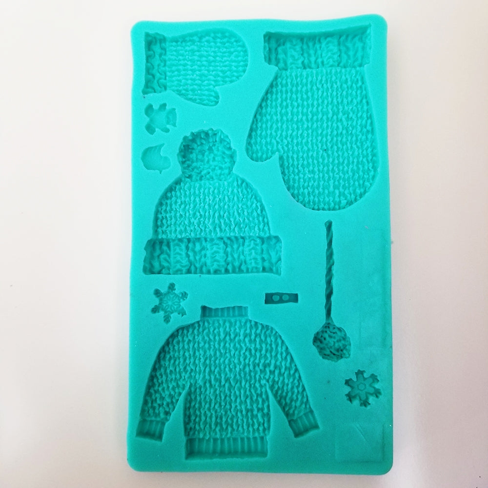 5 i 1 Stickat Tröja Handskar Mössa Silikonform Jul Dekoration Hobby  5 in 1 Knit  Sweater Glove Hat Silicone Mold Christmas Cake Decortion  Hobby Cake Decoration
